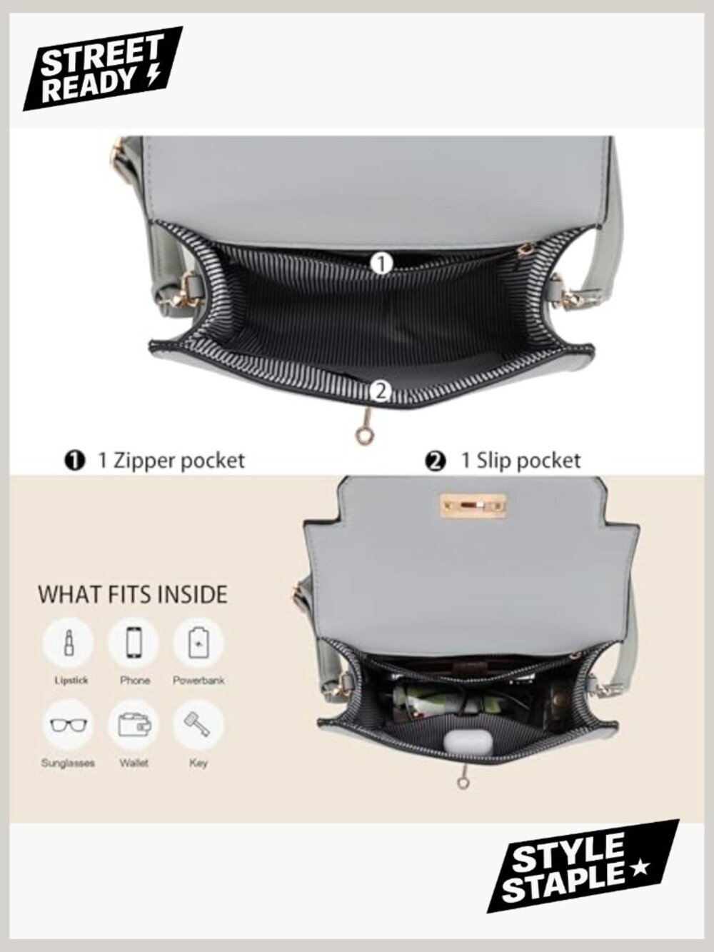 Top Handle Satchel with Detachable Strap Small Pebbled Leather Crossbody Bag - Picture 6 of 6